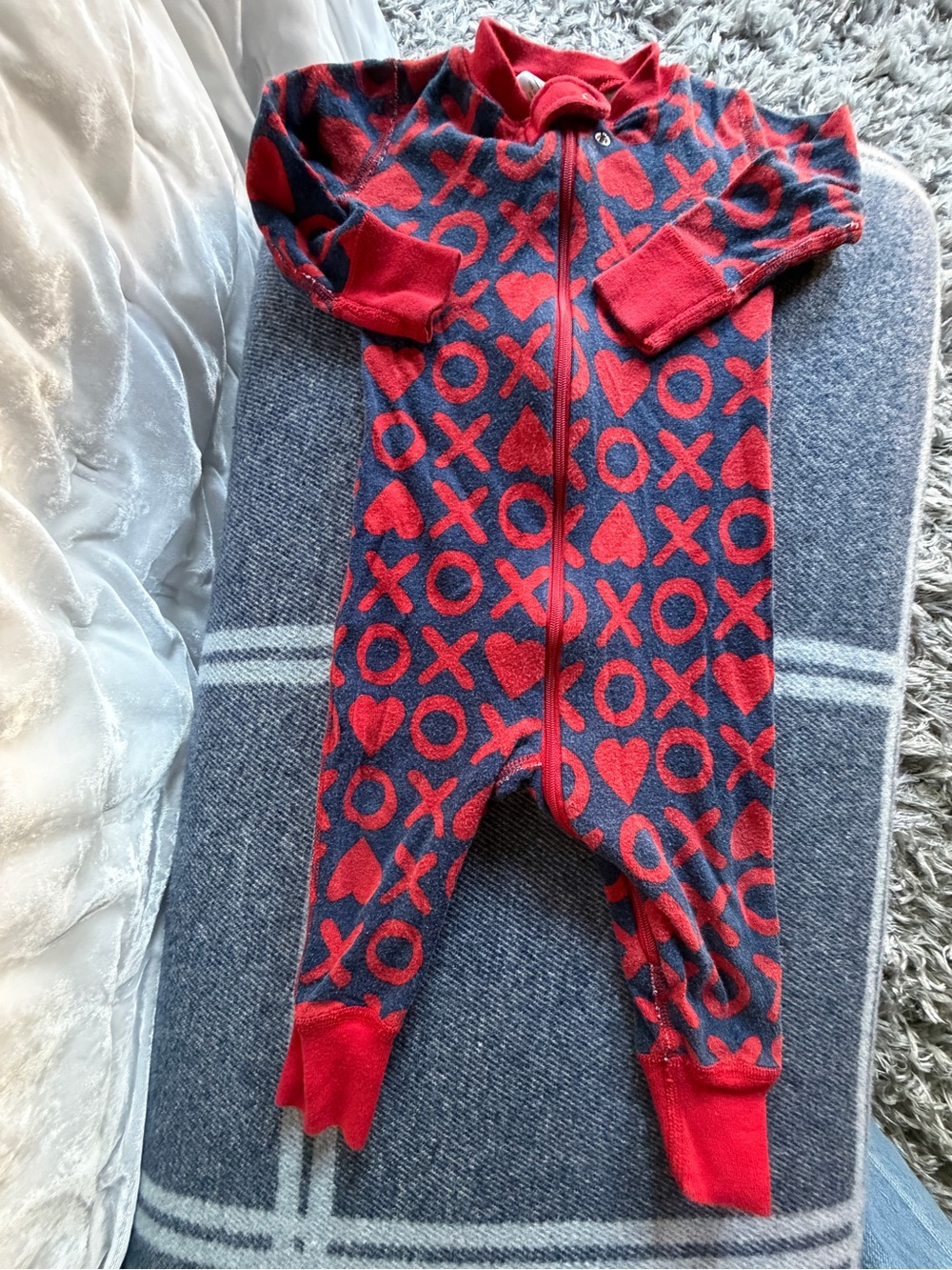 Hanna Andersson Navy/red ZipHeart & XOX organic cotton one piece 12-18 months